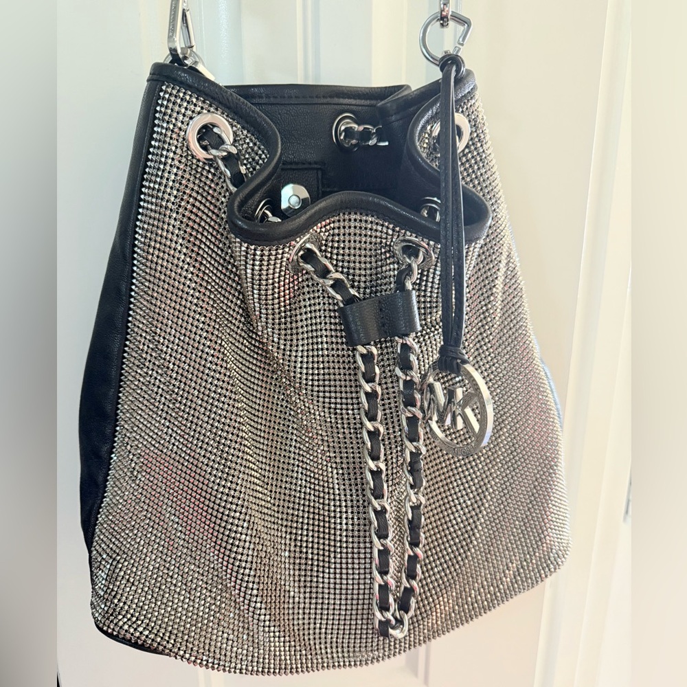 Michael Kors Metallic Leather Chain Bucket Bag